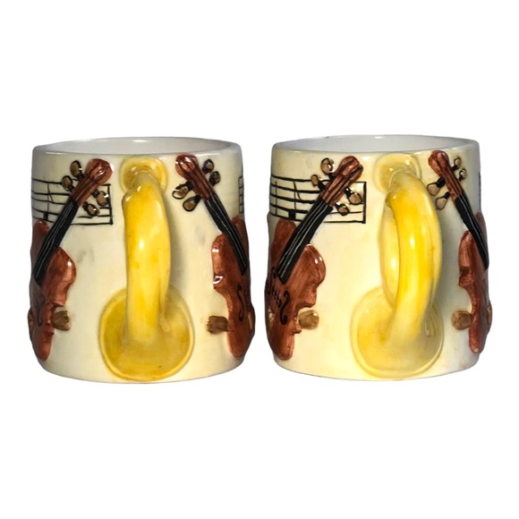Vintage Coffee Mugs Hand Painted Set of 2 Orchestra Symphony Musical Instruments - Picture 8 of 8